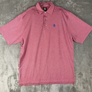 FootJoy FJ Mens Large Red Blue Stripe Golf Polo Shirt Bears‎ Paw Embroidered